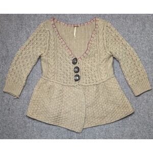 Free People Wool Blend Knit 3/4 Sleeve Cardigan Women's XS Olive Green